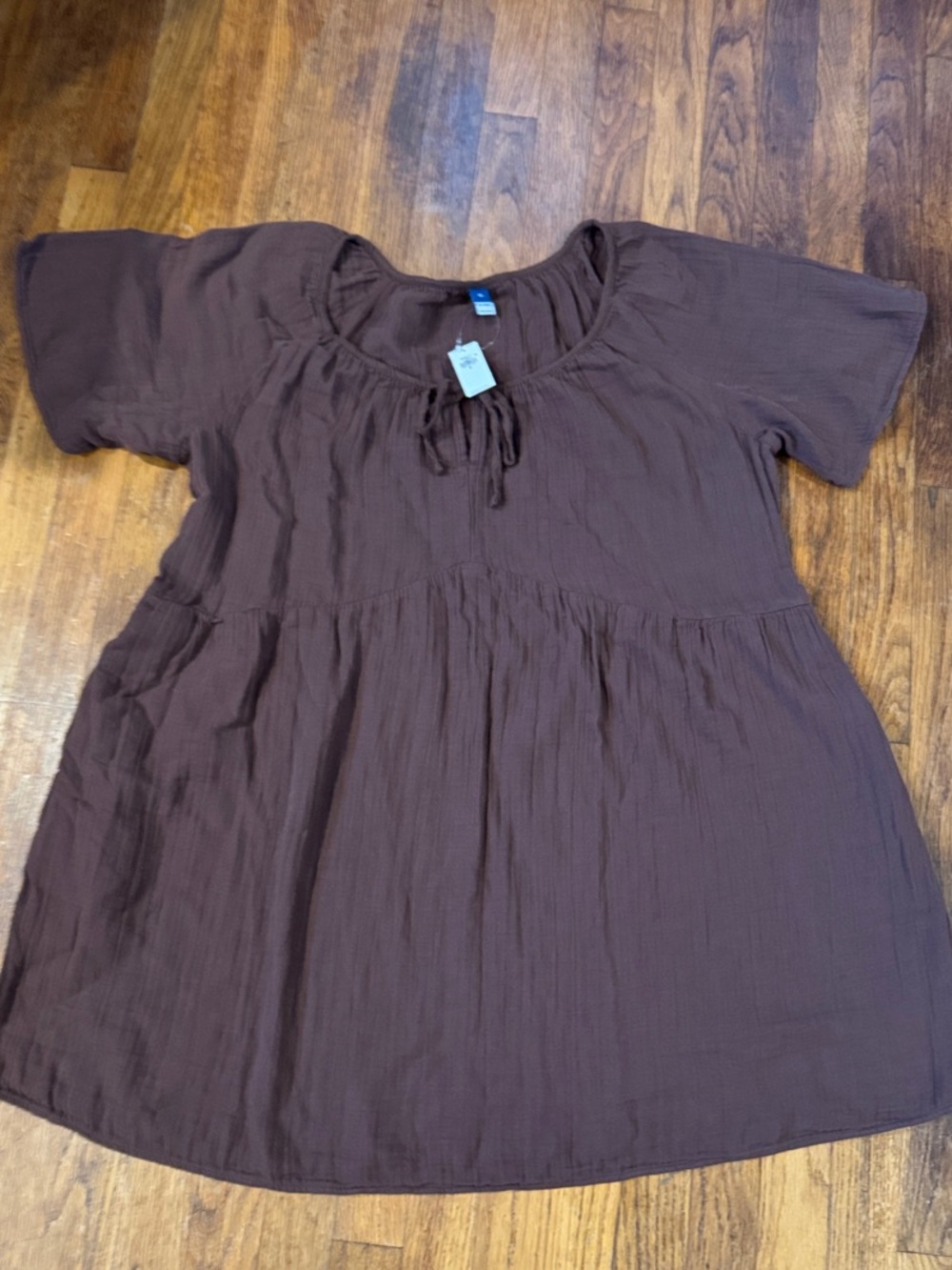 Old Navy Brown Short-Sleeve Peasant-Style Linen Dress